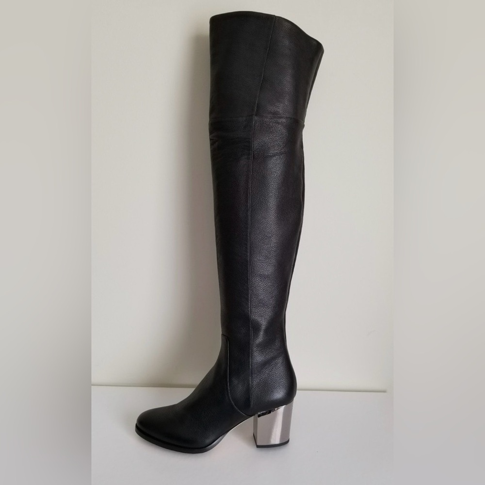 Jimmy Choo Mercer Over the Knee Boots- Black Leather with Mirror Block Heel